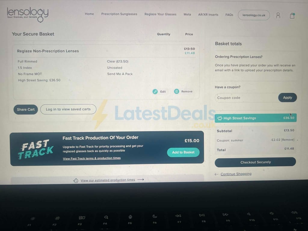 Screenshot of the Lensology discount code working