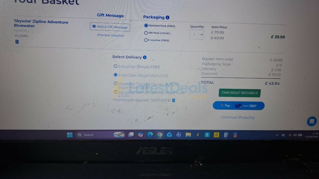 Screenshot of the Into The Blue discount code working