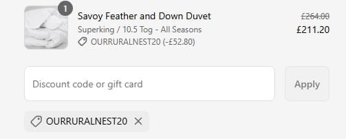 Screenshot of the Tielle discount code working