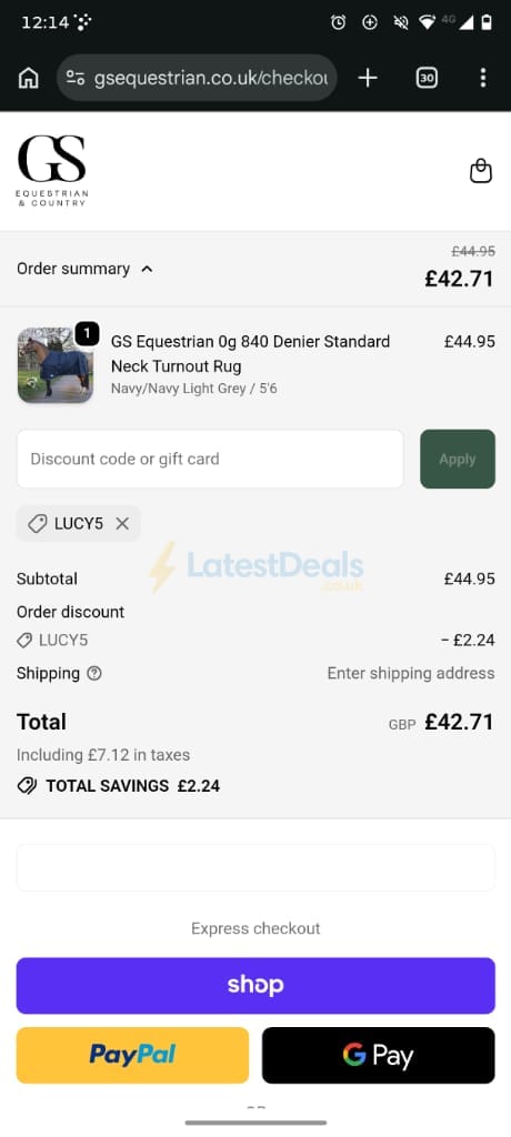 Screenshot of the GS Equestrian discount code working
