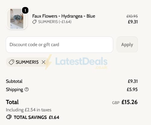 Screenshot of the Pretty Little Home discount code working