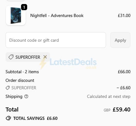 Screenshot of the Modiphius Entertainment discount code working