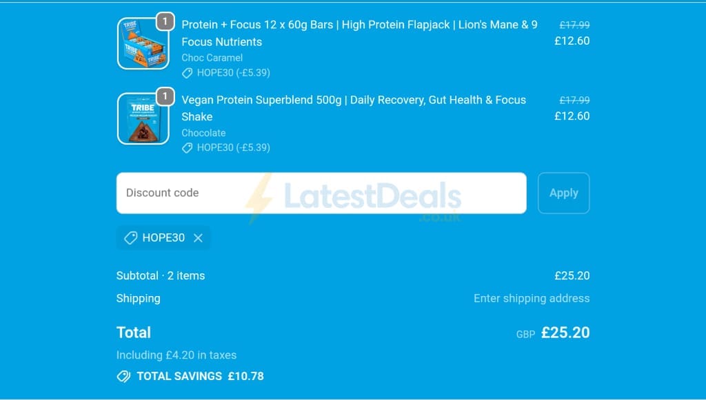Screenshot of the Wearetribe discount code working