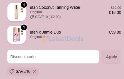 Screenshot of the Utan discount code working