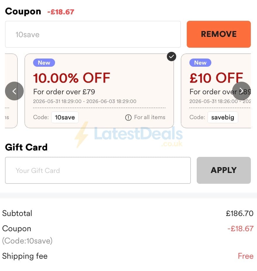 Screenshot of the Halara discount code working