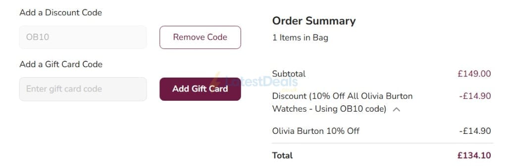 Screenshot of the T. H. Baker discount code working
