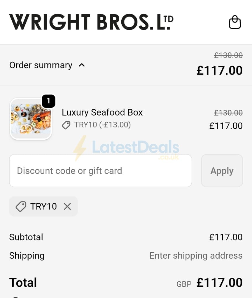 Screenshot of the Wright Brothers discount code working