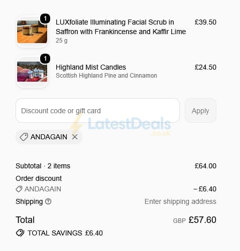 Screenshot of the Zing Organics discount code working