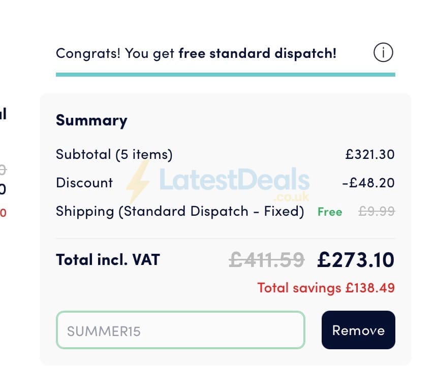 Screenshot of the Make My Blinds discount code working