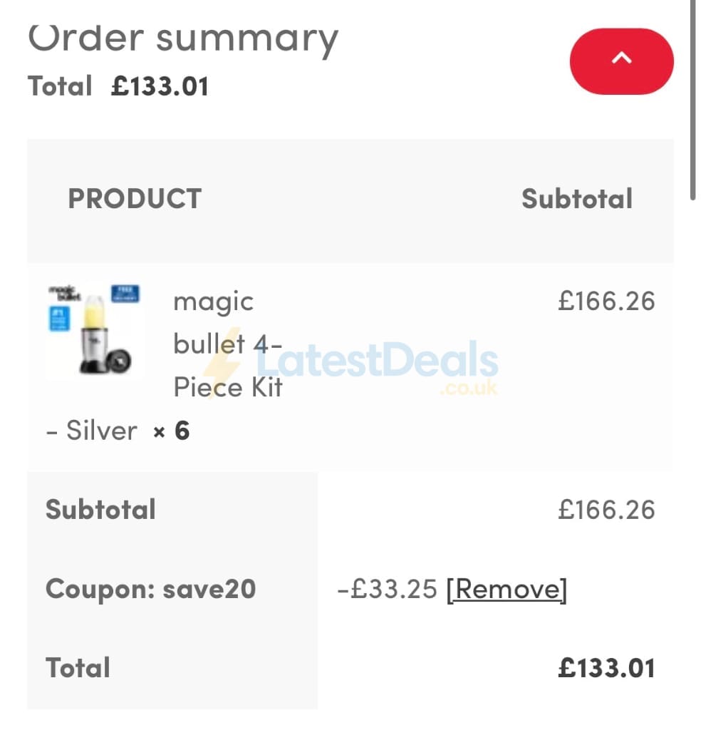 Screenshot of the Nutribullet discount code working