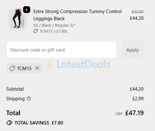 Screenshot of the TLC Sport discount code working
