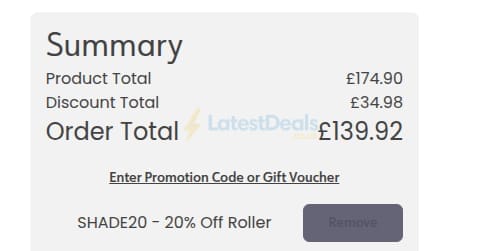 Screenshot of the Order Blinds discount code working