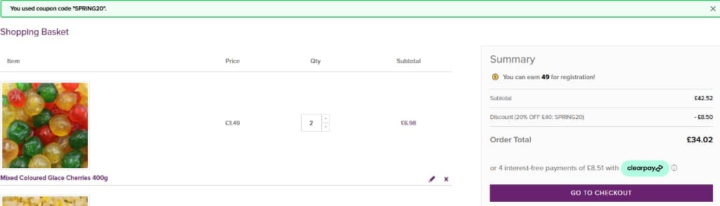Screenshot of the Grape Tree discount code working