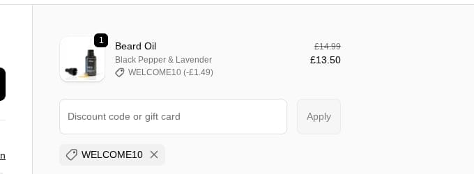 Screenshot of the Onesociety discount code working