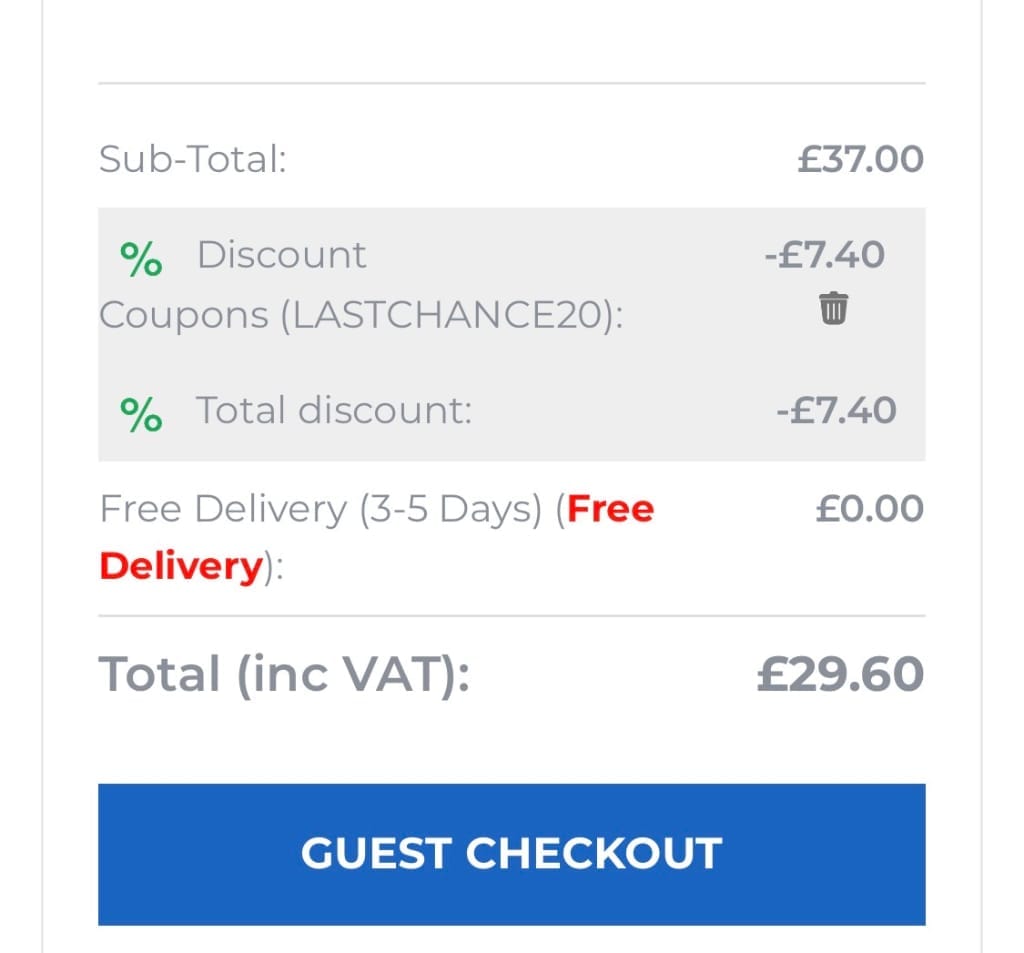 Screenshot of the Duke Direct discount code working