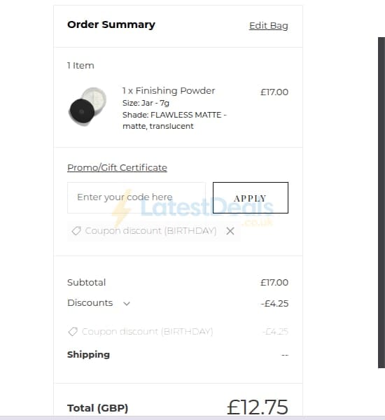 Screenshot of the Lily Lolo discount code working