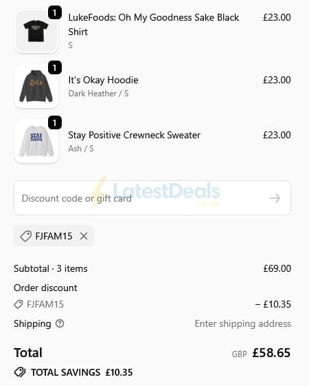 Screenshot of the Fanjoy discount code working