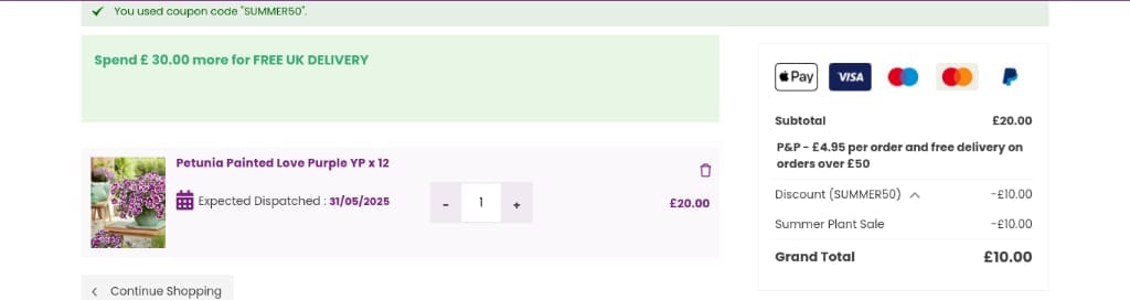 Screenshot of the Hayloft discount code working