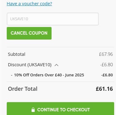 Screenshot of the Nutri Advanced discount code working