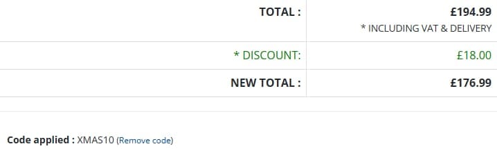 Screenshot of the Hampergifts discount code working