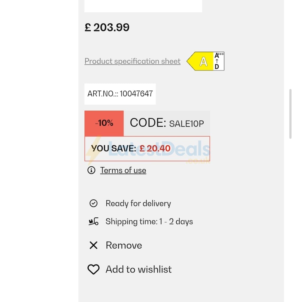 Screenshot of the Klarstein discount code working
