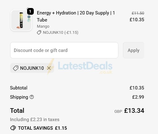 Screenshot of the Tonic Health discount code working