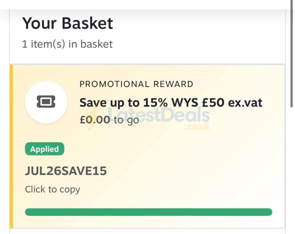 Screenshot of the Staples discount code working