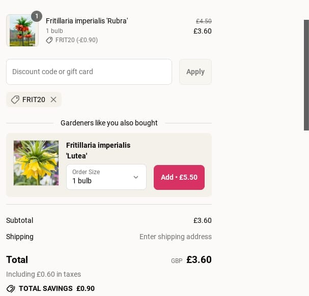 Screenshot of the Farmer Gracy discount code working