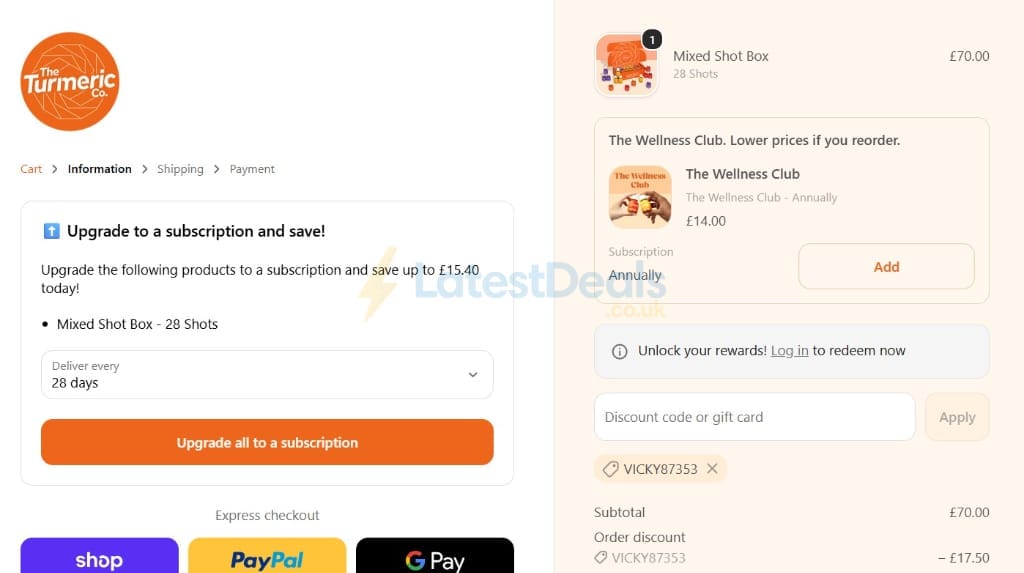 Screenshot of the Theturmeric discount code working