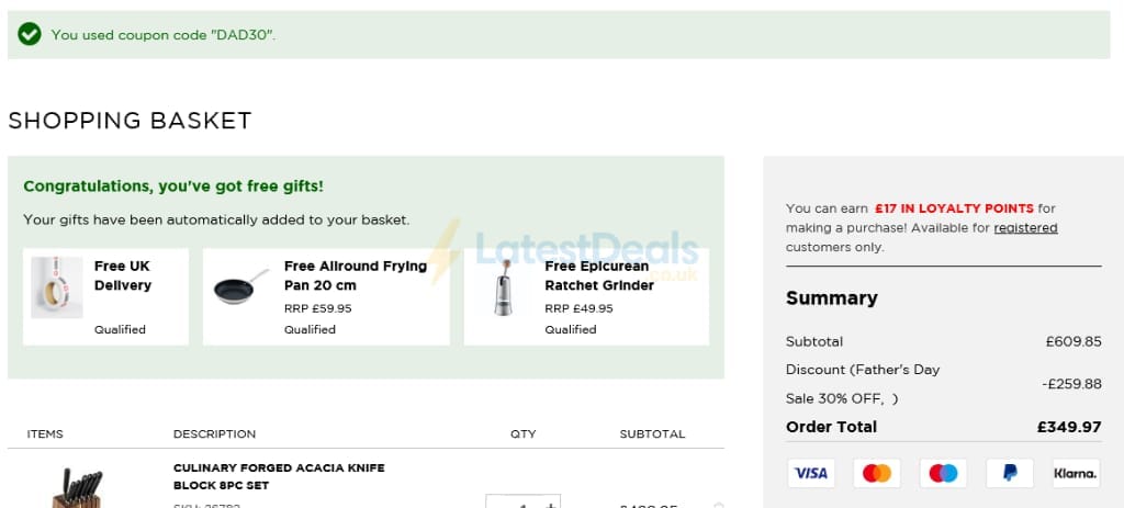 Screenshot of the Kuhn Rikon discount code working