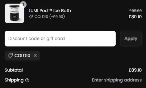 Screenshot of the Lumi Therapy discount code working