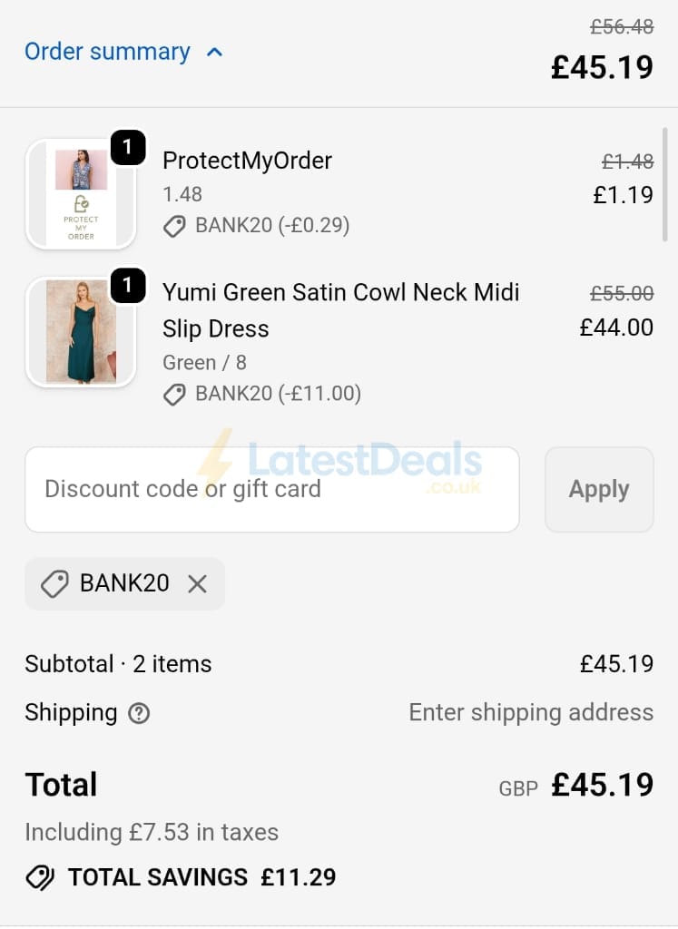 Screenshot of the Yumi discount code working