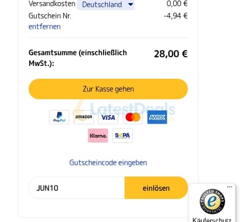 Screenshot of the medimops discount code working