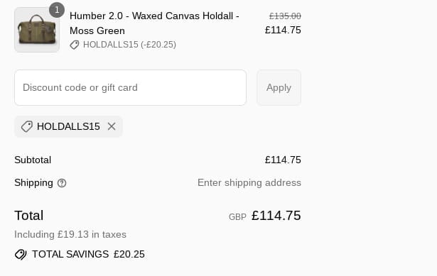 Screenshot of the KOVERED discount code working
