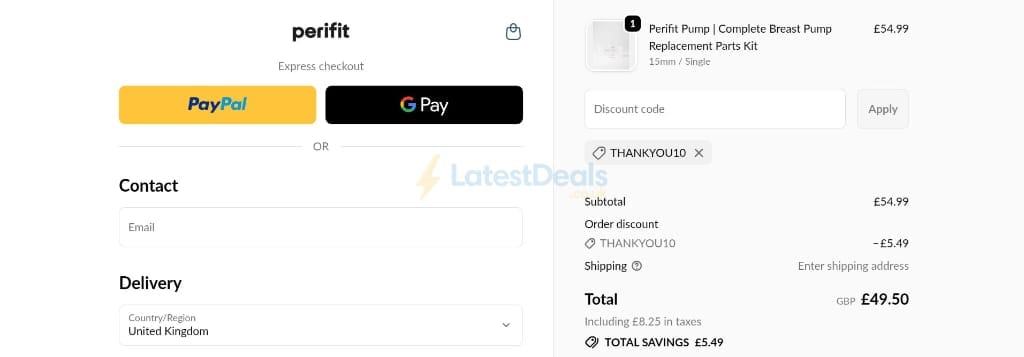 Screenshot of the Perifit discount code working