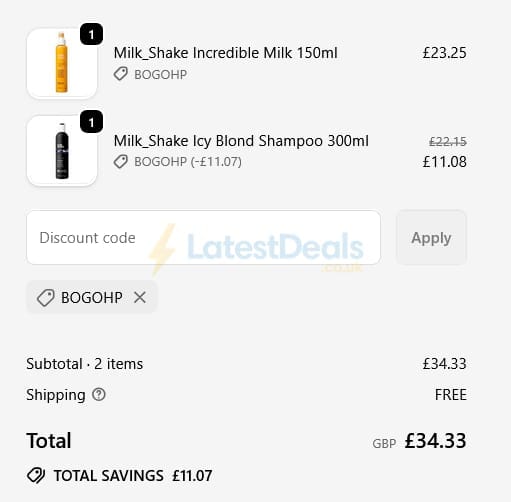 Screenshot of the LuxuriousLook discount code working