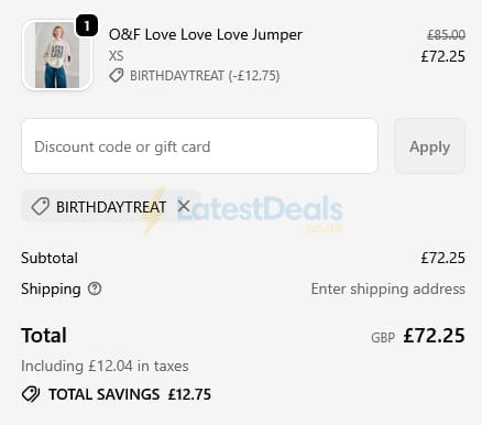 Screenshot of the Oliveandfrank discount code working