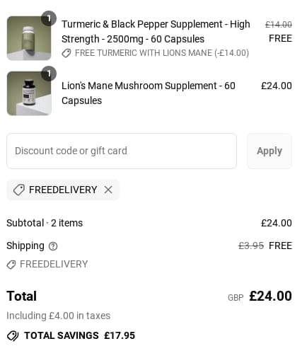 Screenshot of the Harrogate Organics discount code working