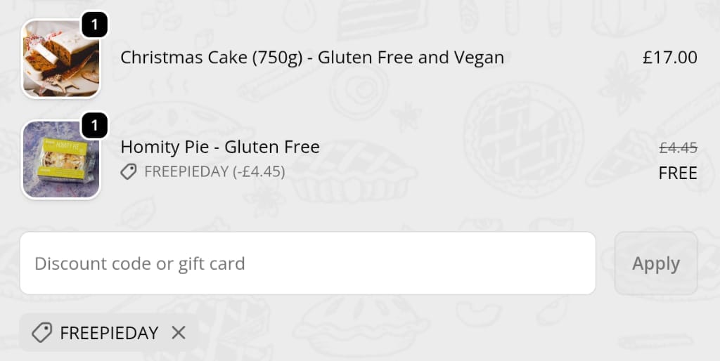 Screenshot of the Baked to Taste discount code working