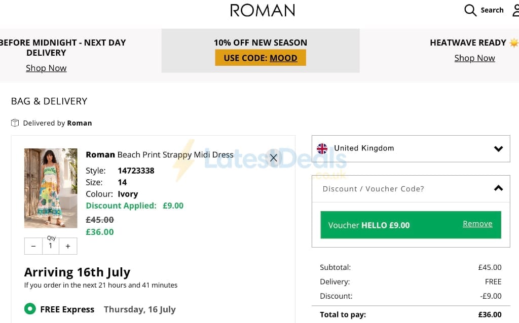 Screenshot of the Roman discount code working
