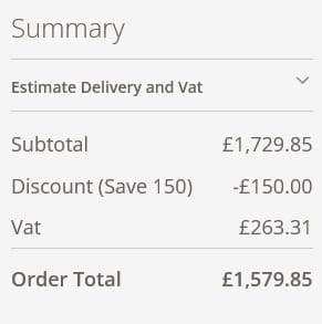 Screenshot of the Trade Furniture Company discount code working
