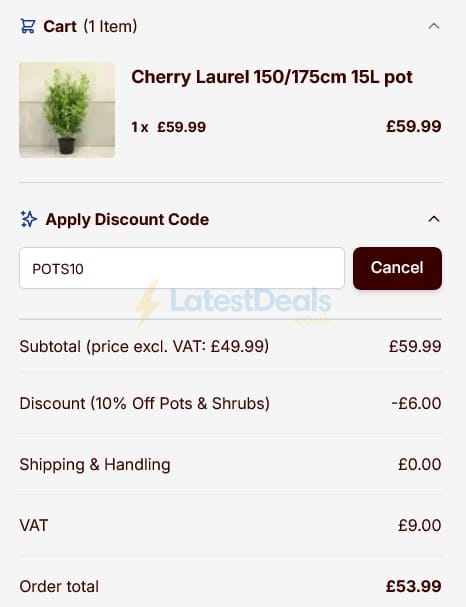 Screenshot of the Hedges Direct discount code working