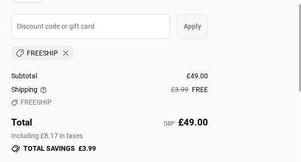Screenshot of the The Silk Collection discount code working