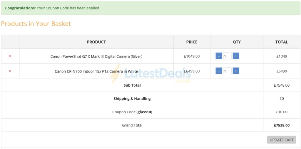 Screenshot of the SLRHut discount code working