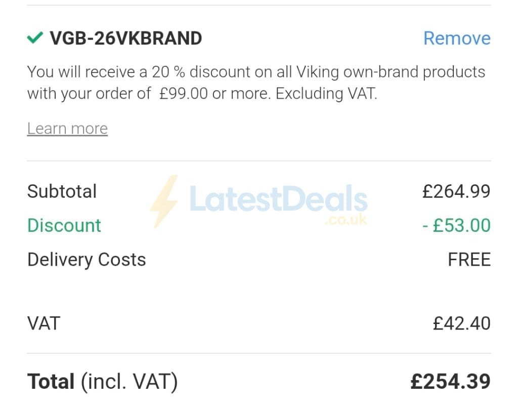 Screenshot of the Viking Direct discount code working