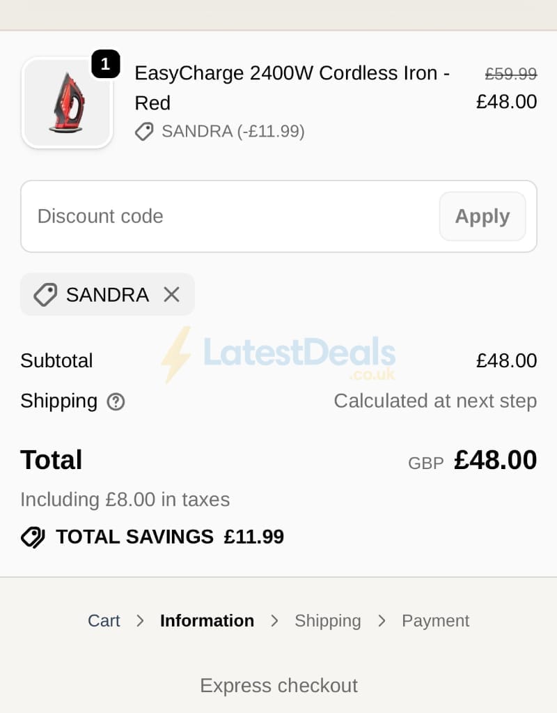 Screenshot of the Morphy Richards discount code working