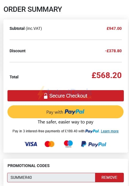 Screenshot of the Garden Buildings Direct discount code working