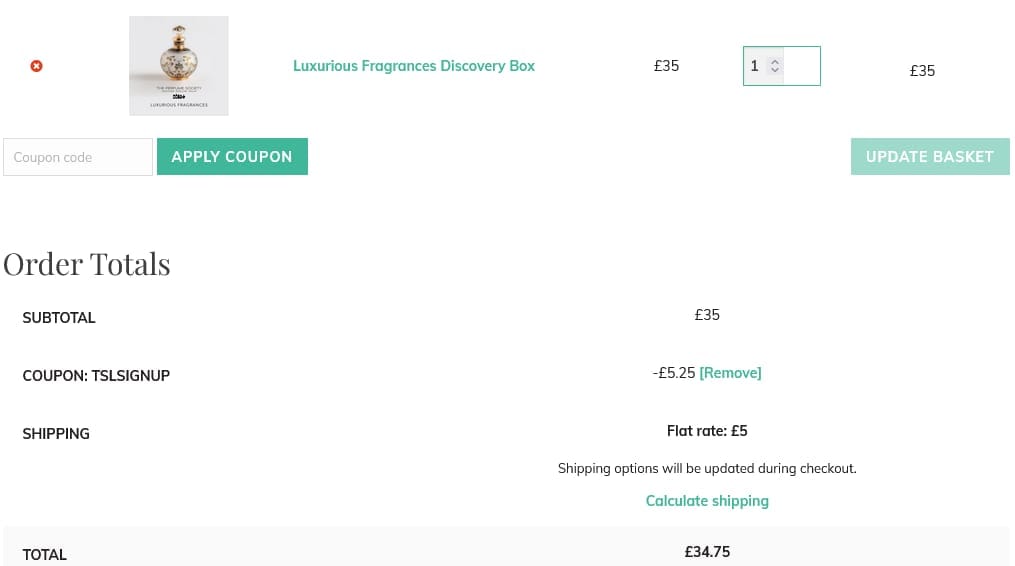Screenshot of the Perfume Society discount code working
