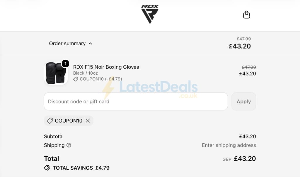 Screenshot of the RDX discount code working