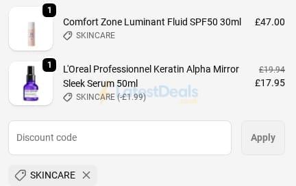 Screenshot of the LuxuriousLook discount code working